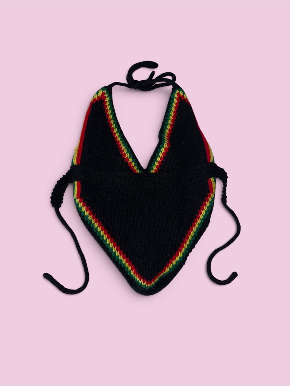 Black Knit Halter Top with Rasta Stripe Trim